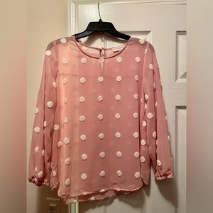 Yuni Los Angeles pink and white polka dot top